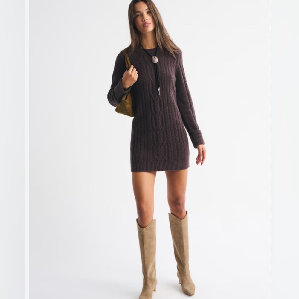 ABERCROMBIE & FITCH Sweater Dress Olive Green Brown Long Sleeve‎ Wool Crew Mock